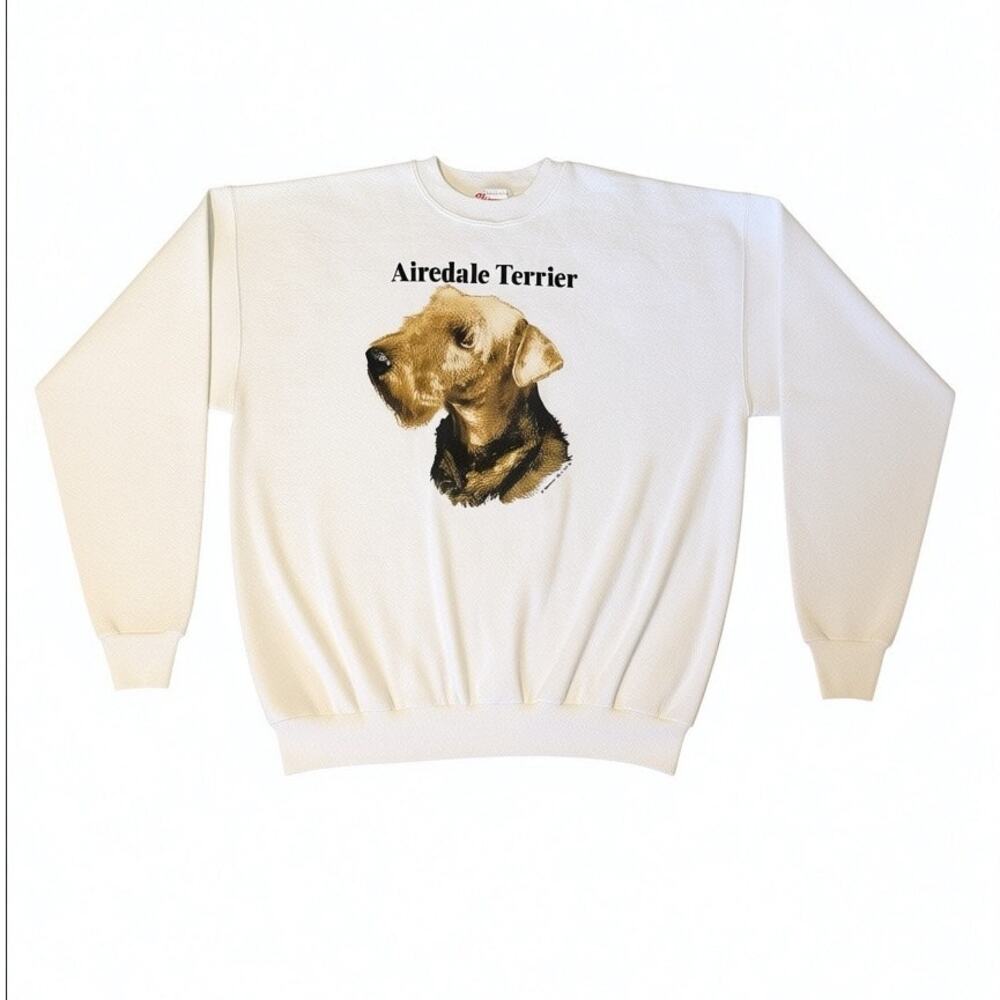 Airedale Terrier Adult XL White Cotton Blend Hanes Activewear Cozy Sweatshirt - Picture 5 of 6